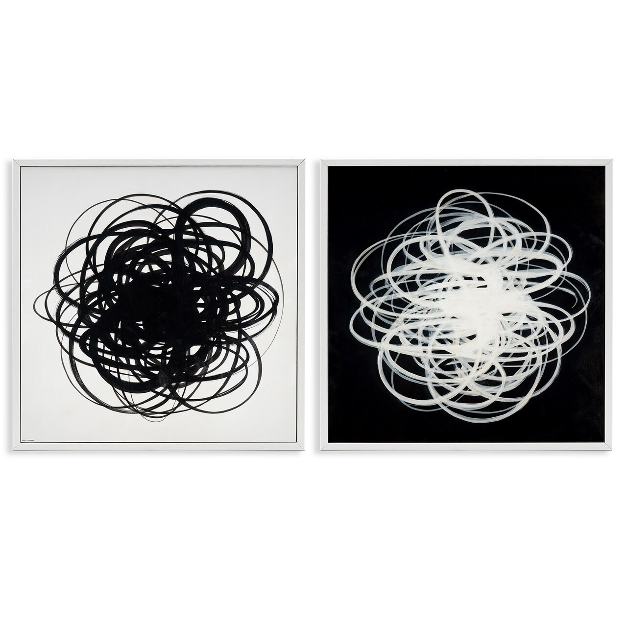 Stupell Industries Black & White Tangled Lines 2 pc Framed Giclee Wall Art Set Design by Haxton